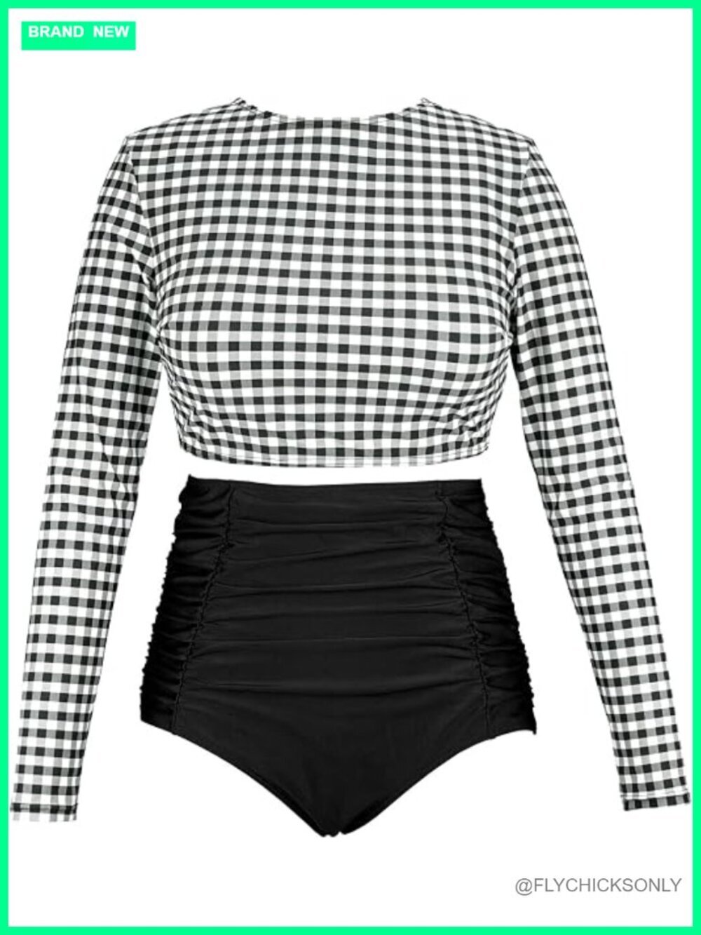 Long Sleeve Rash Guard Tankini Set High Waist Swim Tops Bottoms Sun Protection